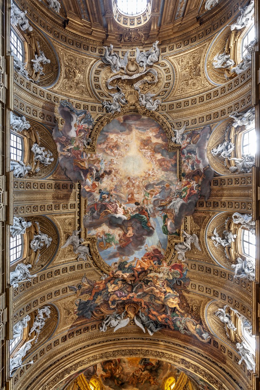Vista da abóbada da nave com "O Triunfo em Nome de Jesus", Igreja do Gesù, Roma, Itália (foto) de Unbekannter Künstler