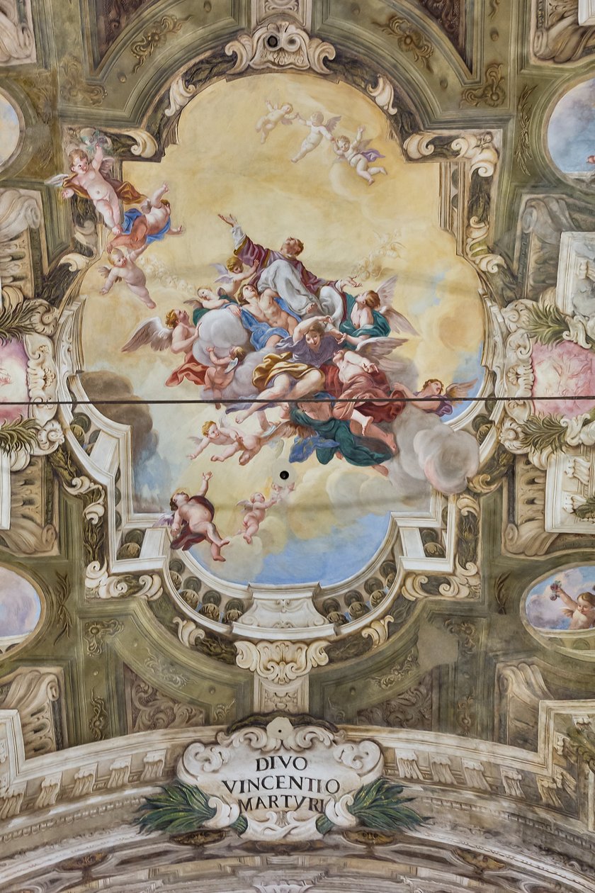 Vista do cofre com fresco da Sala Teatini, Chiesa di San Vincenzo, Piacenza, Emilia-Romagna, Itália (foto) de Unbekannter Künstler