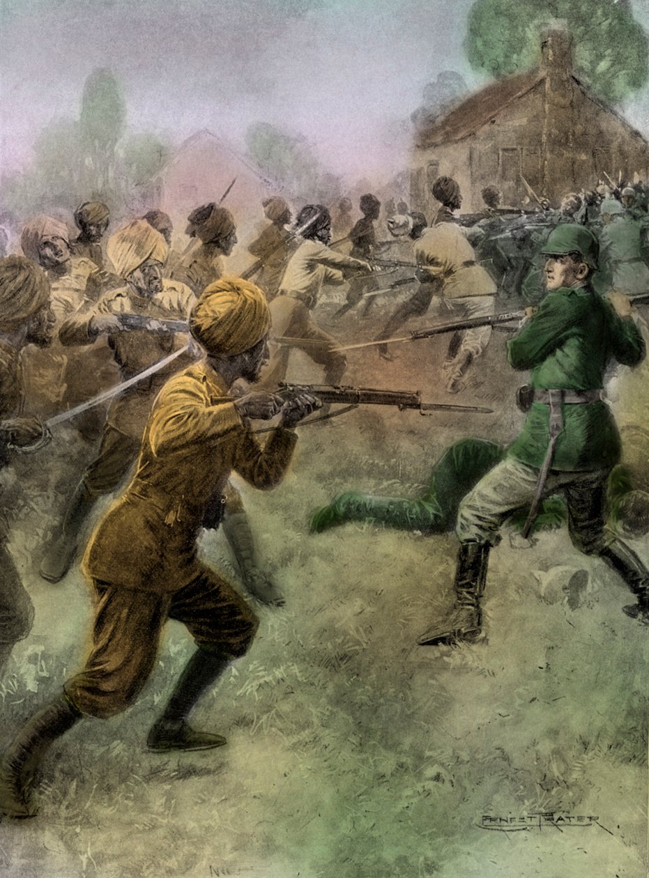 I Guerra Mundial - Exército indiano britânico ataca soldados alemães de Unbekannter Künstler