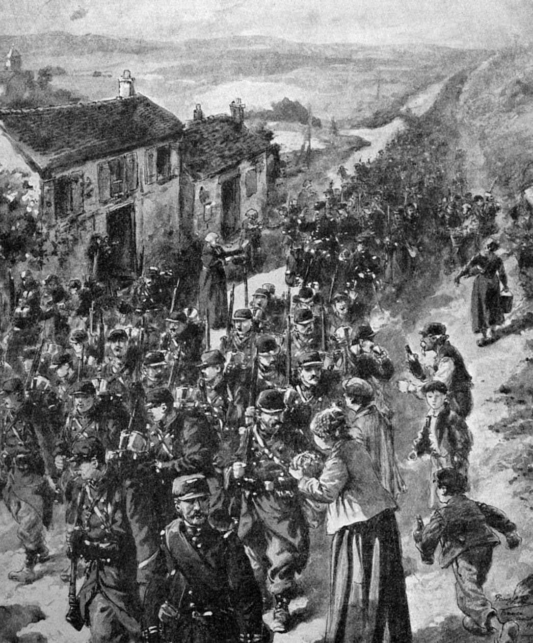 I Guerra Mundial - Soldados franceses em marcha para a frente 1914 de Unbekannter Künstler