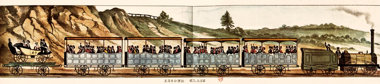 Vagões para passageiros em segunda classe, Liverpool-Manchester Railway de Unbekannter Künstler