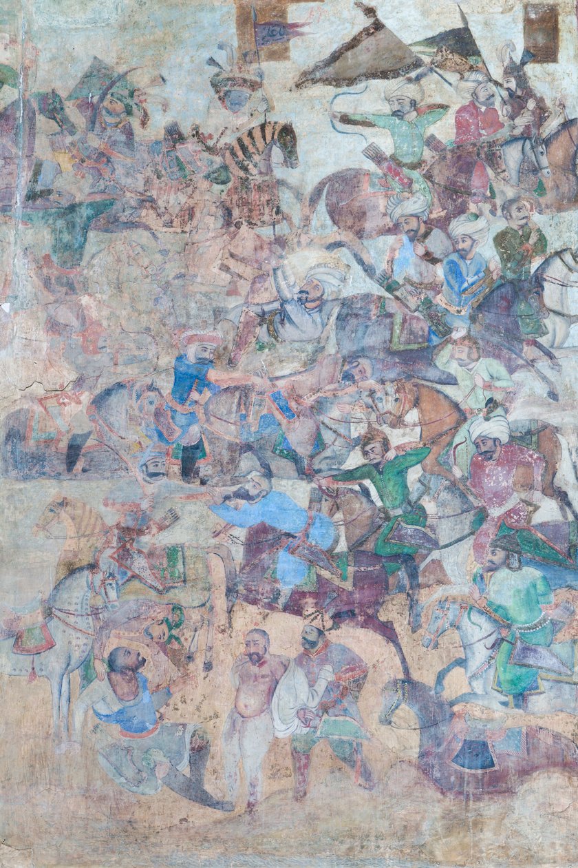 Pinturas murais no portal Qeysarieh, praça Naqsh-e Jahan Imam, Esfahan, Irão (fresco) de Unbekannter Künstler