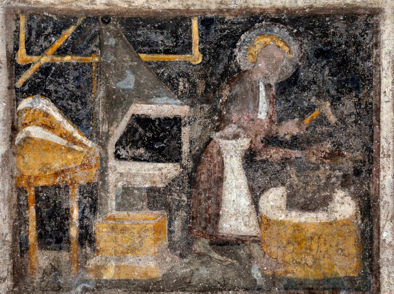Pinturas murais da Vida de Santo Eloi "Ferreiro e Orfeu" da Catedral de Notre Dame de Rodez. legenda na língua de OC de Unbekannter Künstler