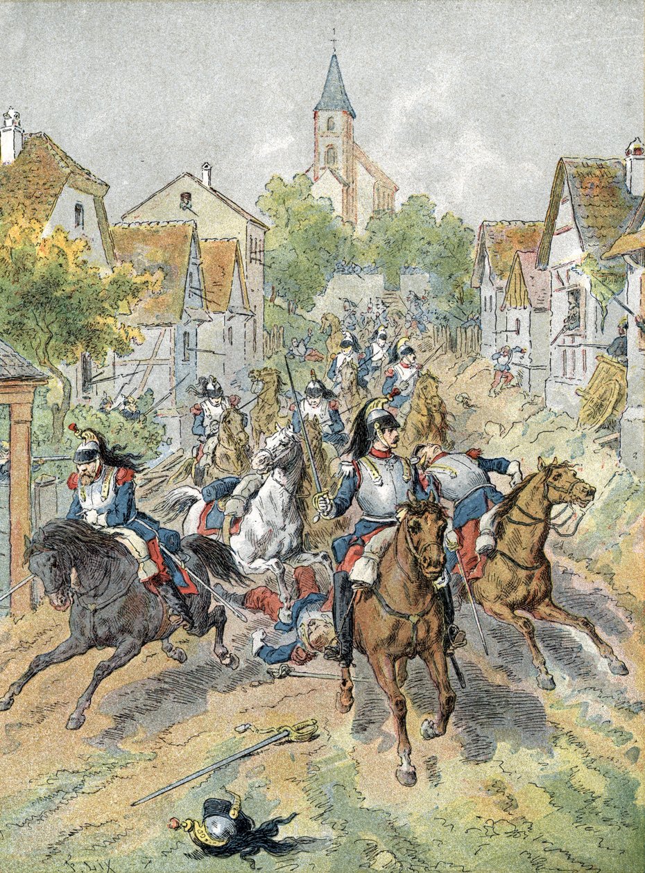 Guerra de 1870: carga de cuirassiers durante a Batalha de Froeschwiller-Woerth (1870) de Unbekannter Künstler