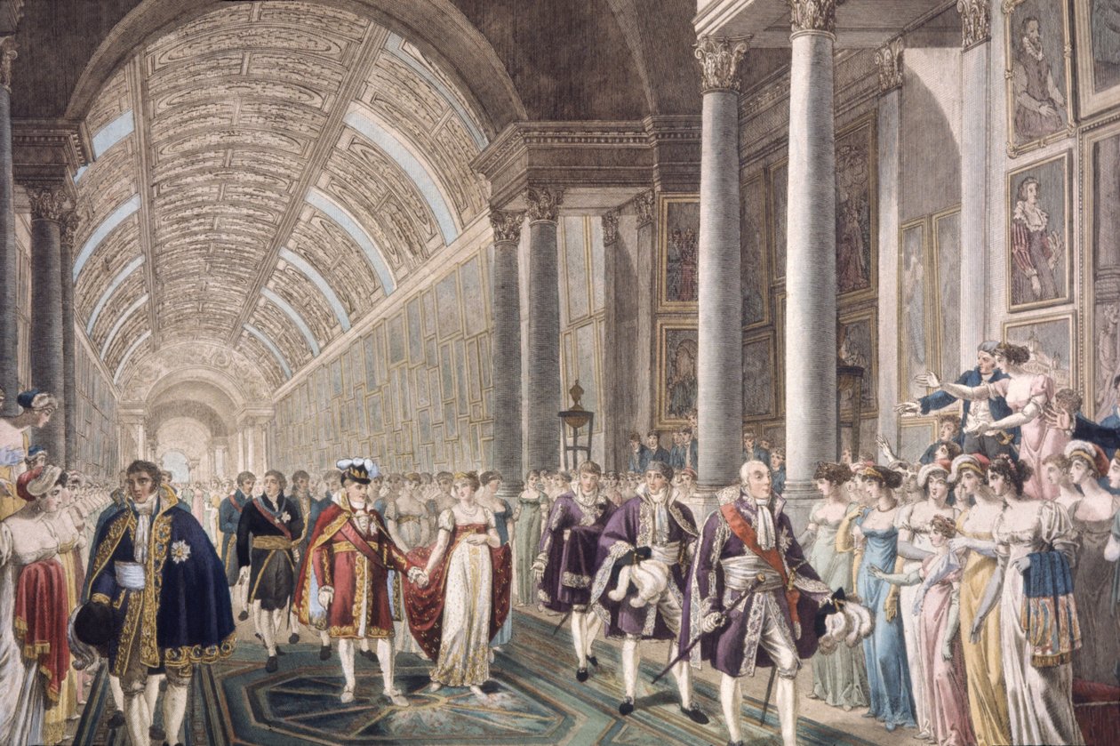 Casamento de Napoleão I e Marie-Louise no palácio do Louvre, c. 1810 (gravura) de Unbekannter Künstler