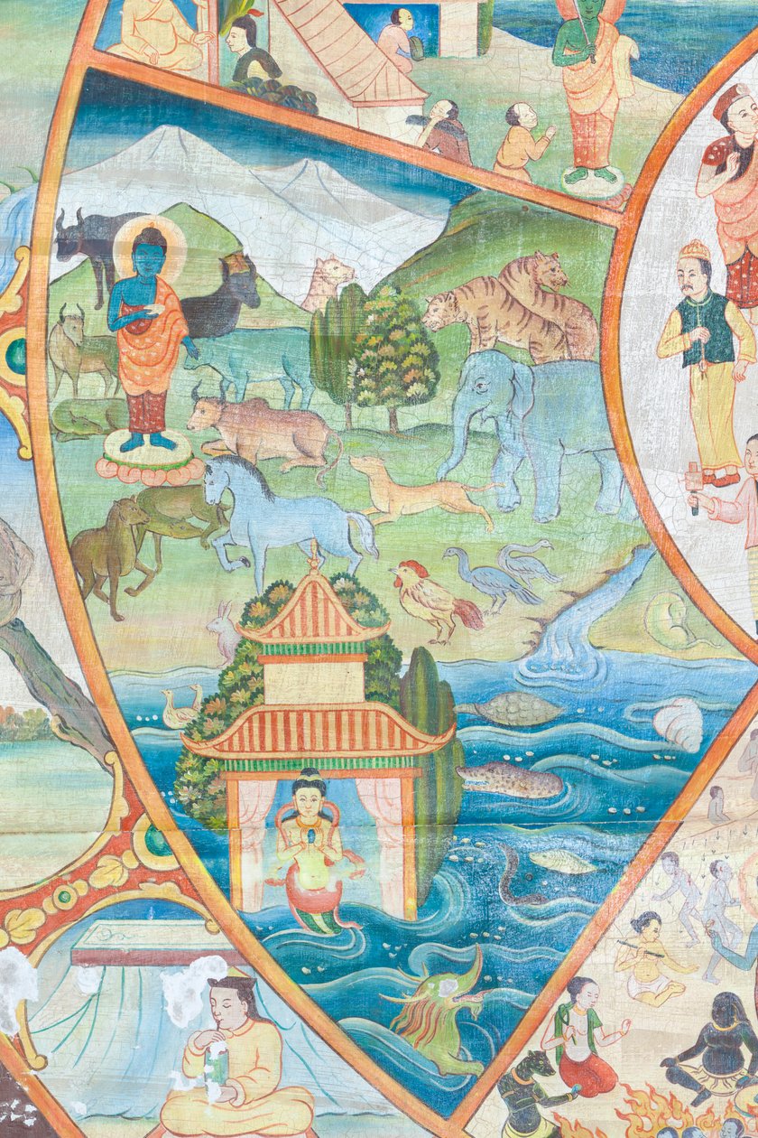 Roda da vida, detalhe, pintura de parede em wat Umong, Chiang Mai, Tailândia de Unbekannter Künstler