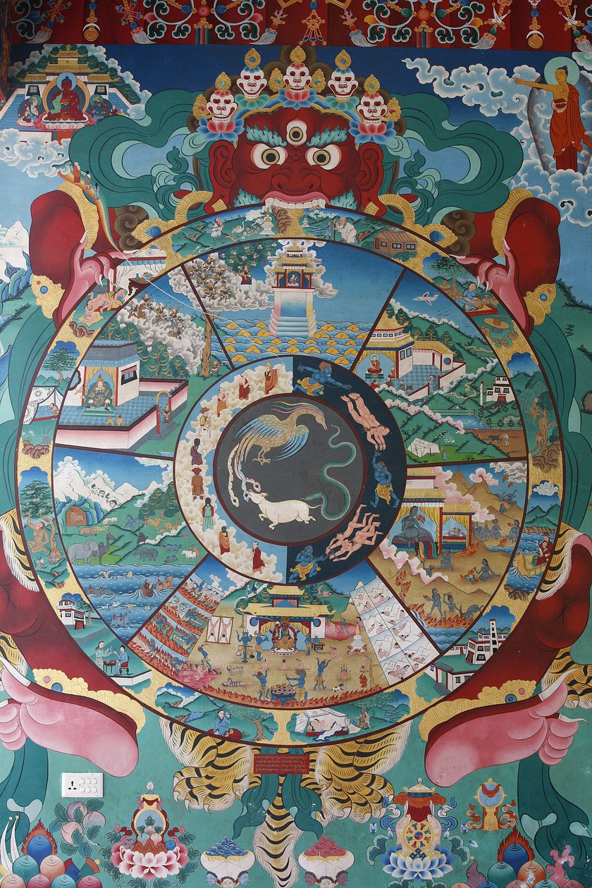 Roda da vida ou roda do Samsara (Mandala). Mosteiro de Kopan, Kathmandu, Nepal de Unbekannt
