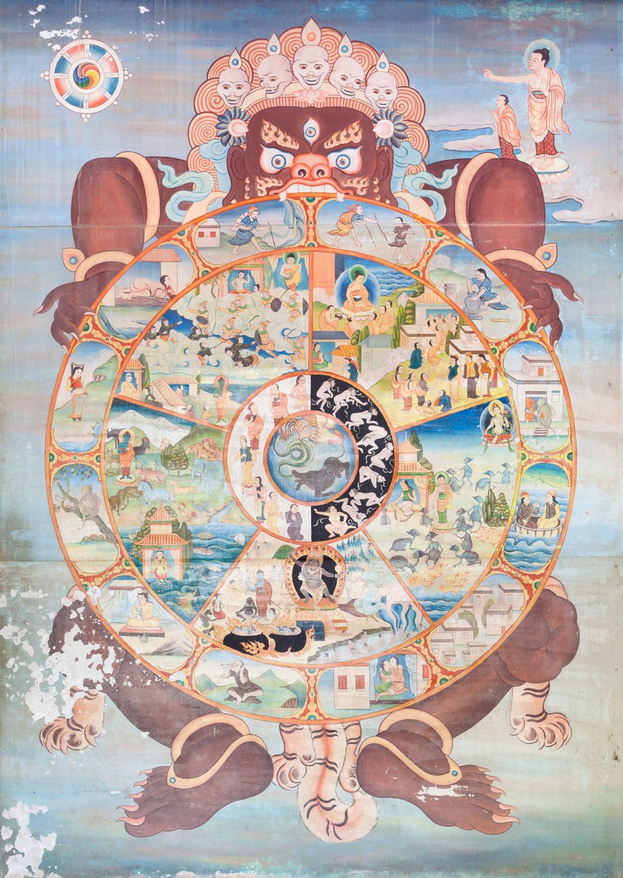 Roda da vida, pintura mural em wat Umong, Chiang Mai, Tailândia de Unbekannter Künstler
