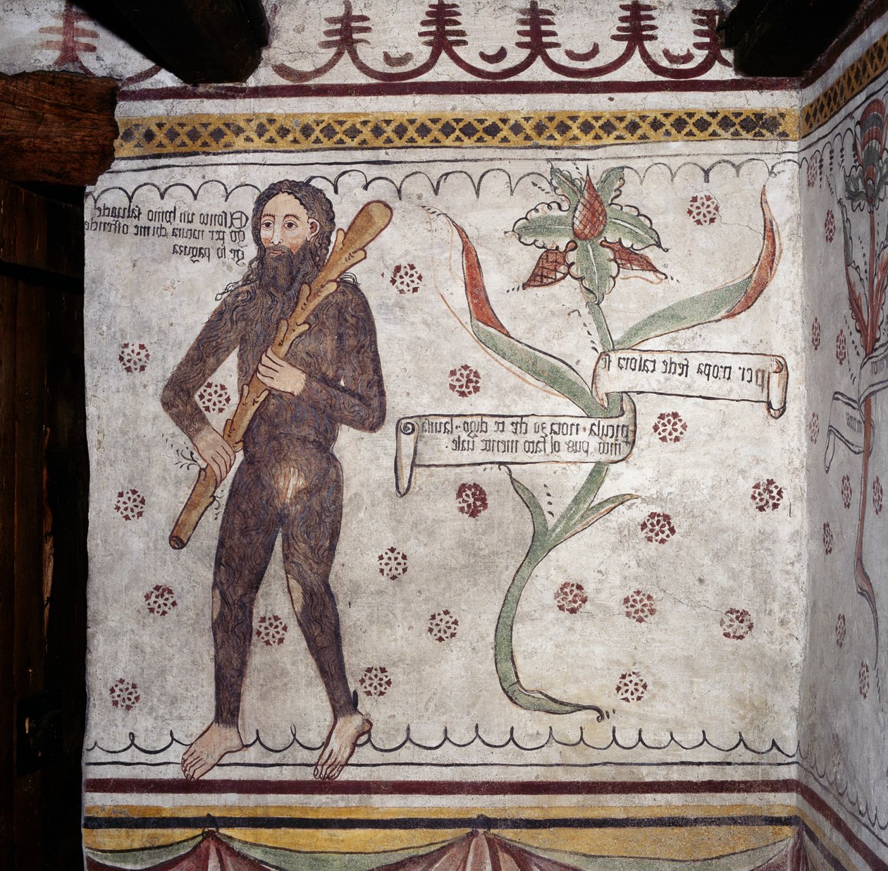 Homem Selvagem de Sacco (Homo Selvadego), fresco (século XV), Casa do Homem Selvagem (Uomo Selvatico), Sacco, Cosio Valtellina, Lombardia, Itália de Benjamin Baud