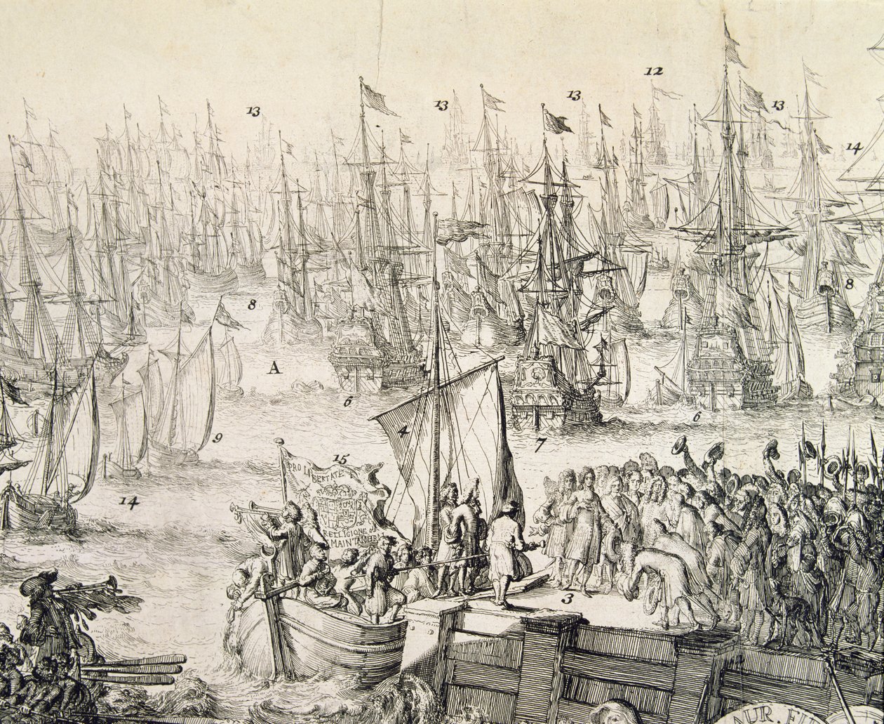 Guilherme de Orange zarpa para a Inglaterra em Novembro de 1688 (gravura) de Unbekannter Künstler