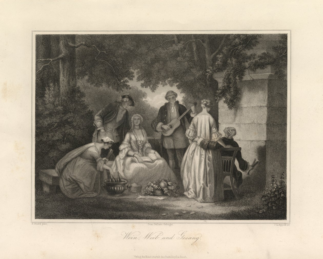 Vinho, mulheres e canto, Triest, c.1850 (gravura) de Unbekannter Künstler