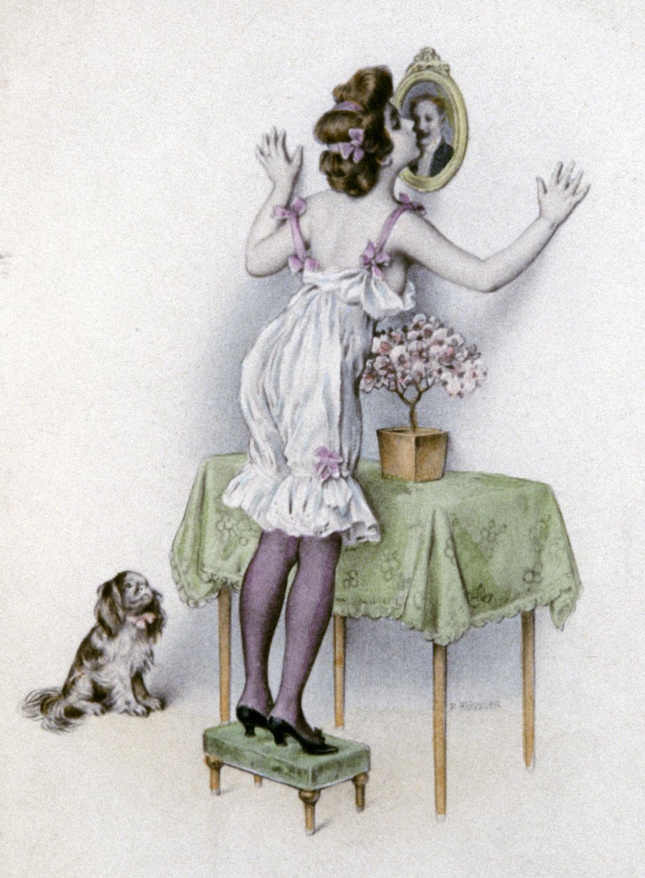 Mulher em lingerie, c.1900 (postal) de Unbekannter Künstler