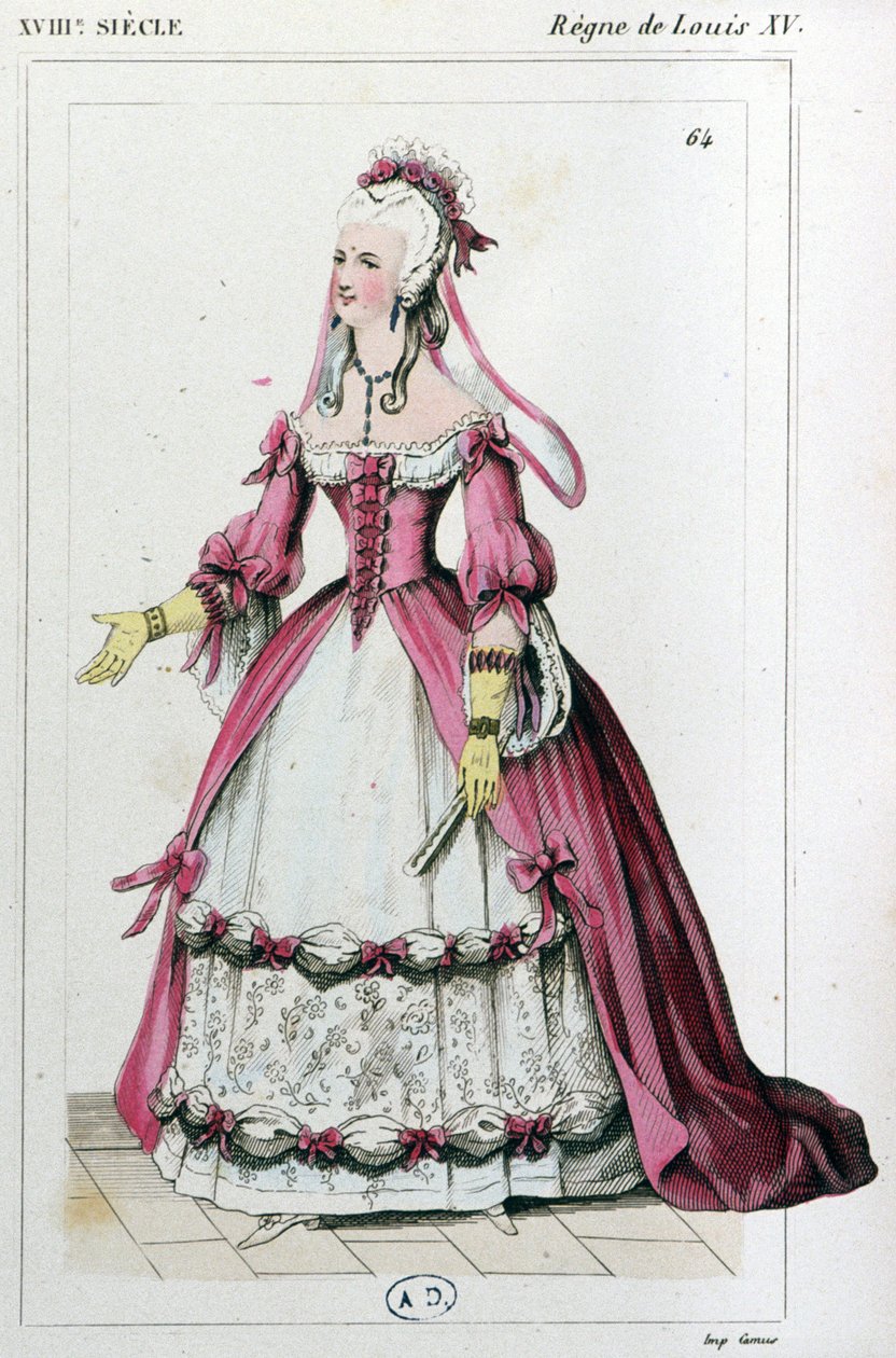 Mulher com um vestido como o de Mme de Pompadour, c. 1810 (gravura) de Unbekannter Künstler