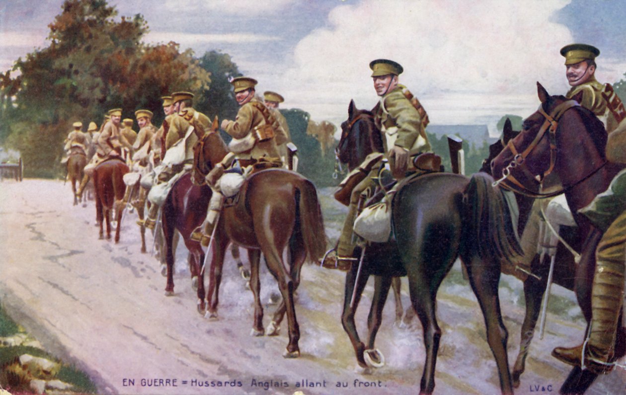 Primeira Guerra Mundial: Hussardos ingleses vão para a frente. de Unbekannter Künstler