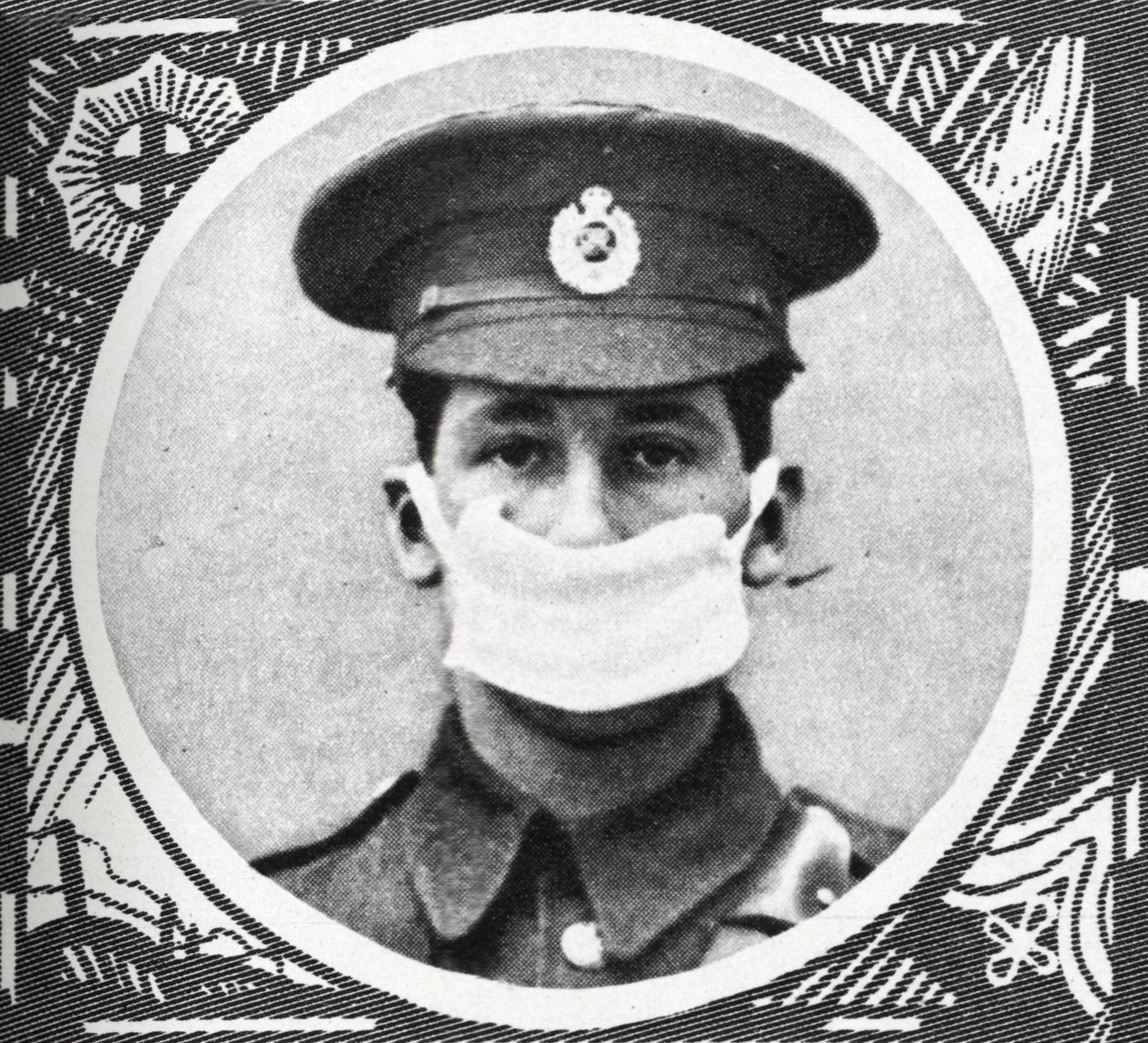 Primeira Guerra Mundial - Homem com um respirador de algodão de Unbekannter Künstler