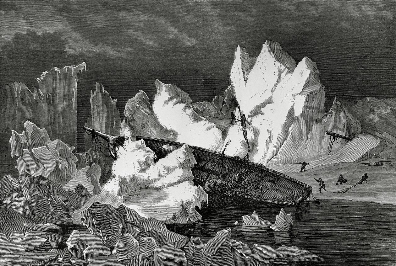 Naufrágio de Hansa esmagado pelo gelo, Outubro de 1869, Oceano Ártico, Segunda Expedição Polar Norte Alemã de William M. Timlin