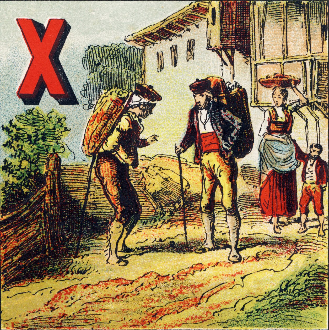X: Xeres. Cidade de Espanha rebatizada pelo seu vinho - Gravura extraída da geografia do Alfabeto. Guerin-Muller et Cie, editeurs, Paris de Unbekannt