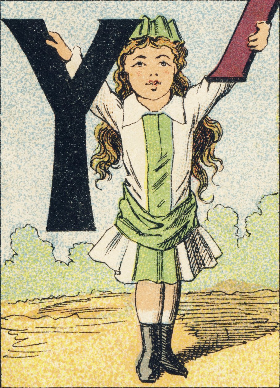 Y- Gravura extraída de ABCD des petites filles. Pellerin & Cie, editora de impressoras, Epinal, por volta de 1890. Série A. Dimensões : 19 x 13,5 cm. de Unbekannt