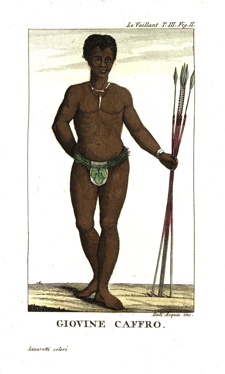 Jovem San, com lanças, África do Sul. De François Le Vaillant (Levaillant de Unbekannter Künstler