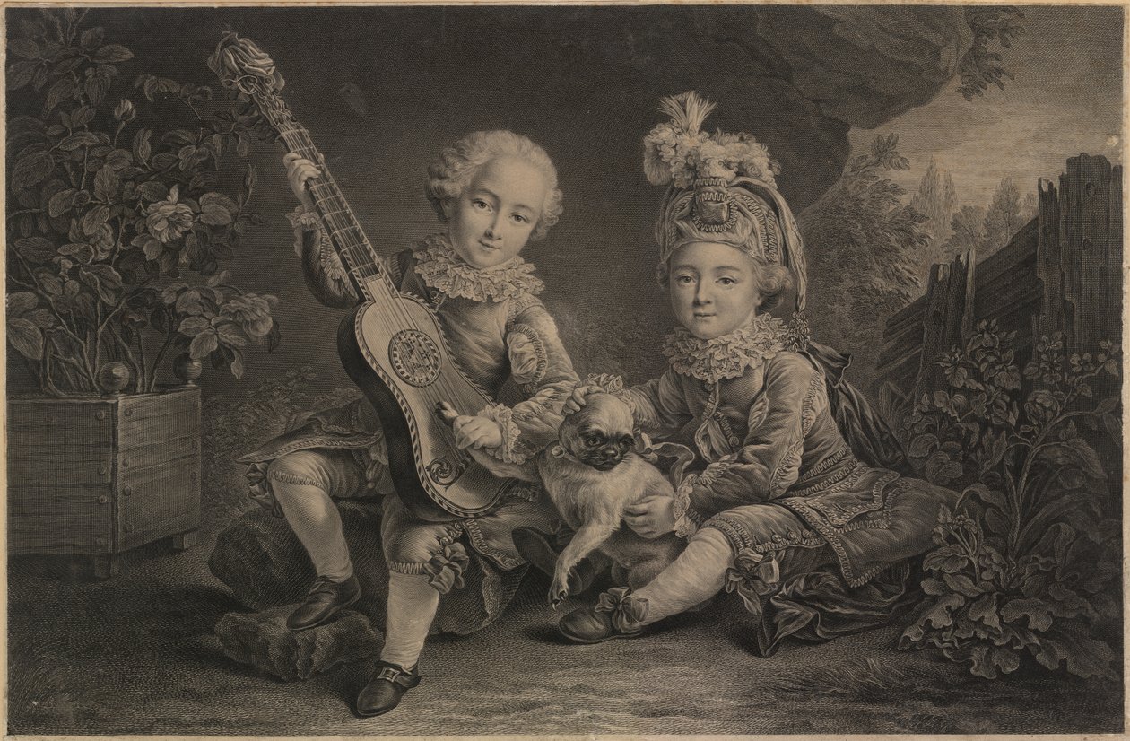 Crianças pequenas a brincar, Paris, c.1775 (gravura) de Unbekannter Künstler