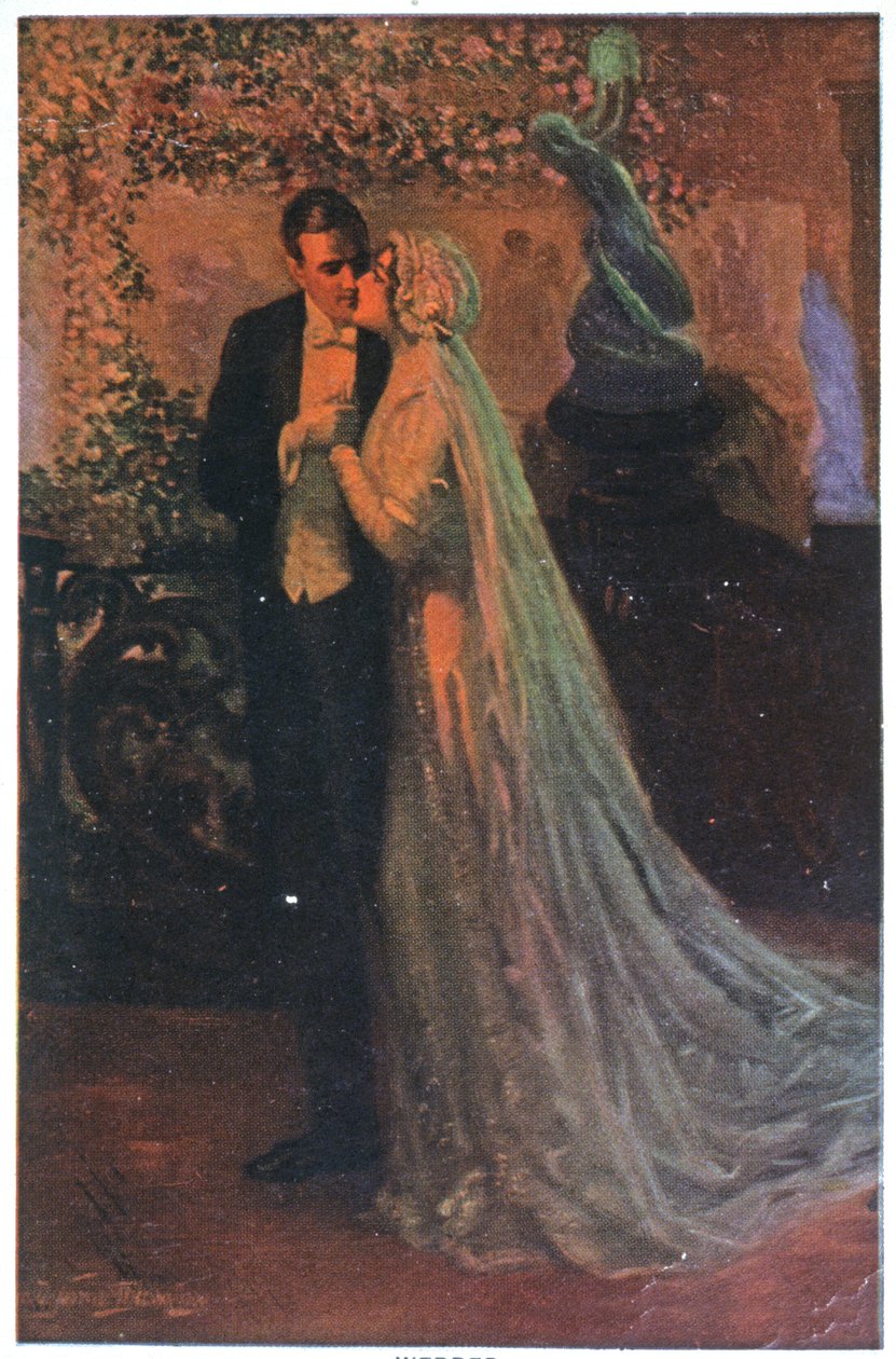 Jovem casal após a cerimónia, c.1920 (ilustração) de Unbekannter Künstler