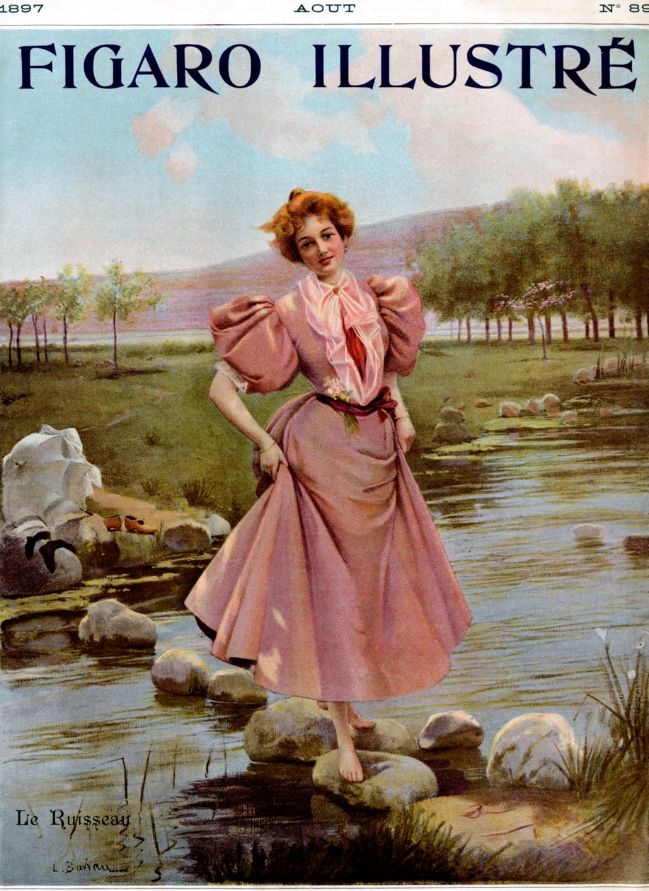 Mulher jovem atravessando um riacho - Figaro Illustré, agosto de 1897. de Unbekannter Künstler