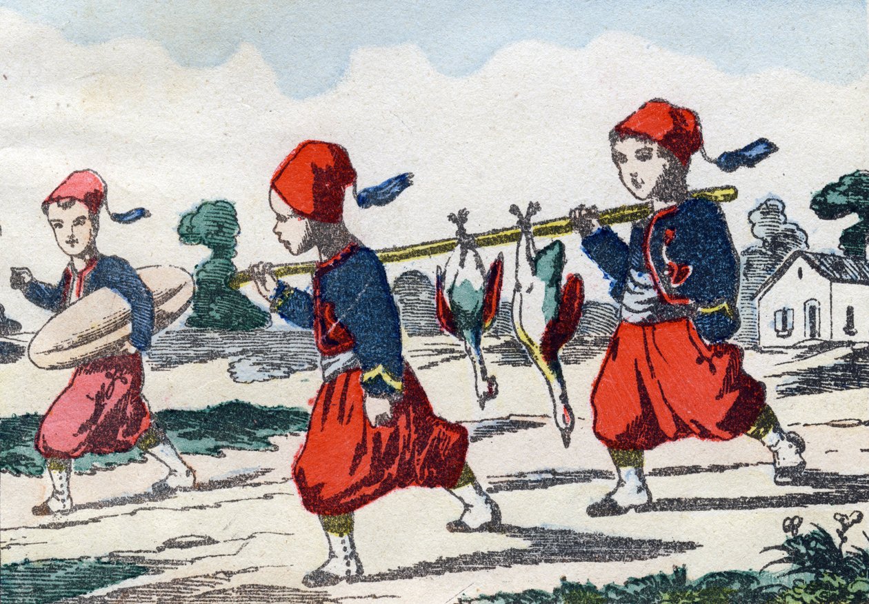 Zouaves. Gravura em "Alfabeto militante enfantin". Imagem de Pont-a-Mousson, por volta de 1890. 20 páginas. Dimensões: 28,5x21cm. de Unbekannt