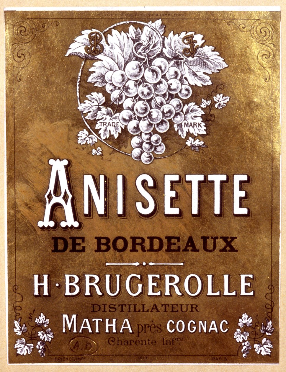 rótulo de garrafa de Anisette de Bordeaux, final do século XIX de Unbekannter Künstler