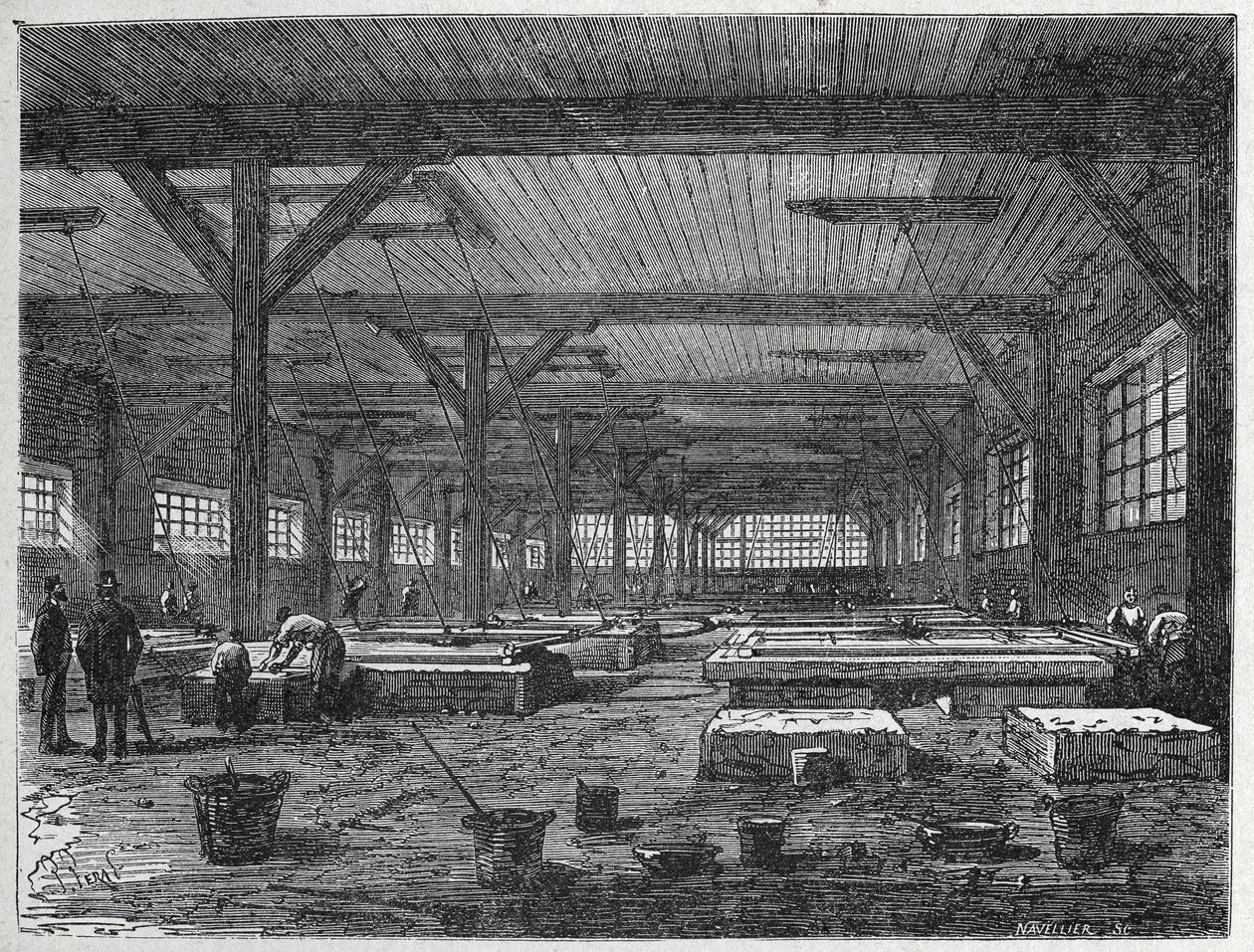 fábrica de vidro: fabrico de um espelho, c.1880 (gravura) de Unbekannter Künstler