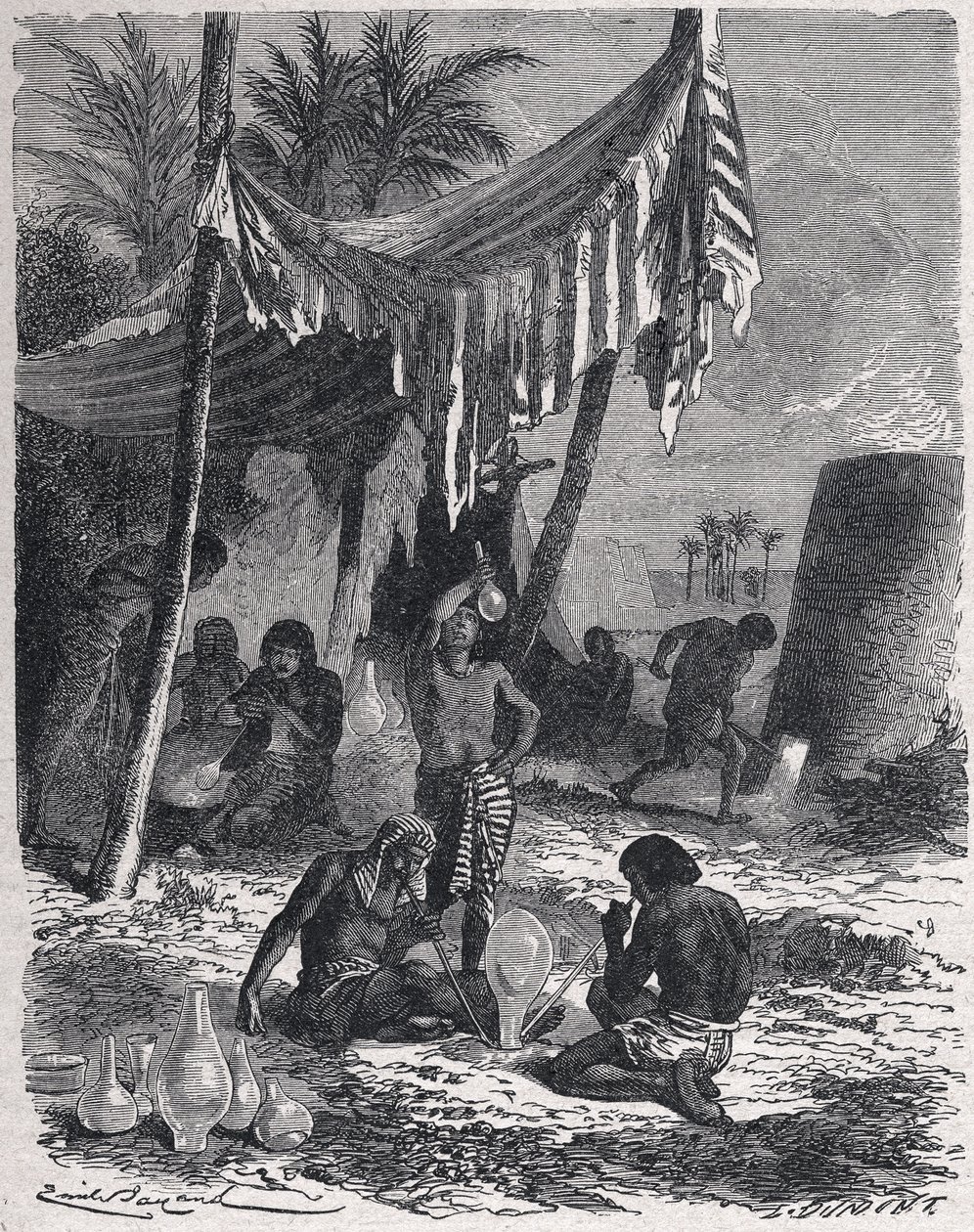 Fabricação de vidro no Antigo Egipto, c.1880 (gravura) de Unbekannter Künstler
