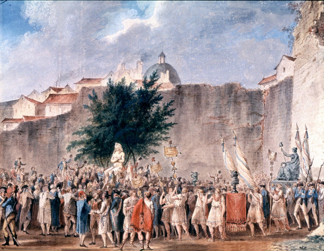 festa entre as ruínas da Bastilha, Paris, c. 1793 (aguarela) de Unbekannter Künstler