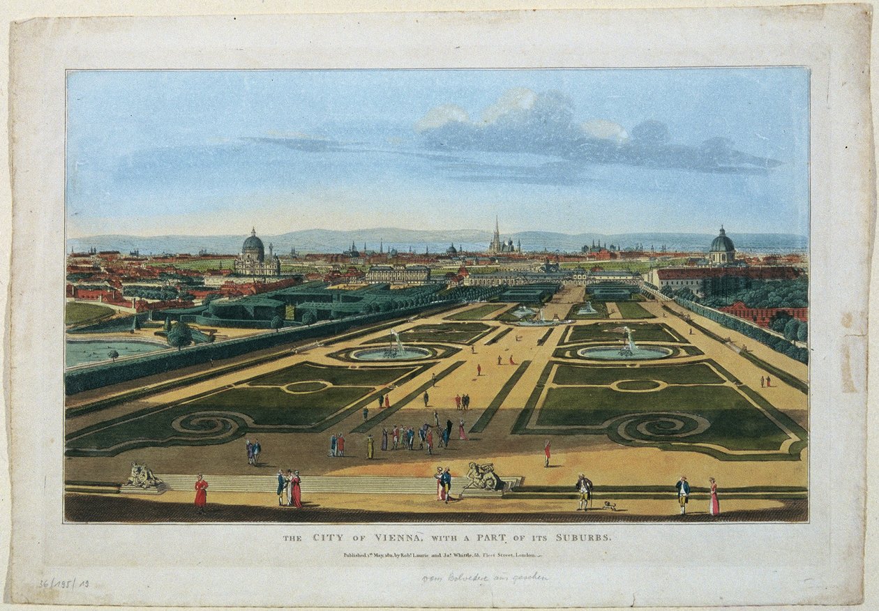 Vista do Belvedere Garden em Viena contra o Lower Belvedere de Unbekannter Stecher