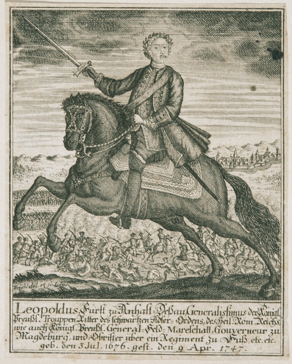O comandante do exército prussiano Leopoldo I. Príncipe de Anhalt-Dessau de Unbekannter Stecher