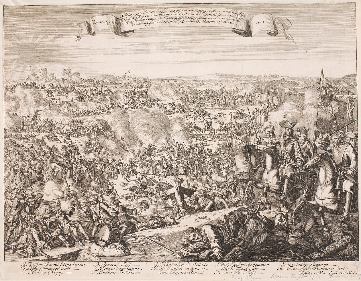 Folheto sobre a Batalha de Luzzara em 1702 de Unbekannter Stecher