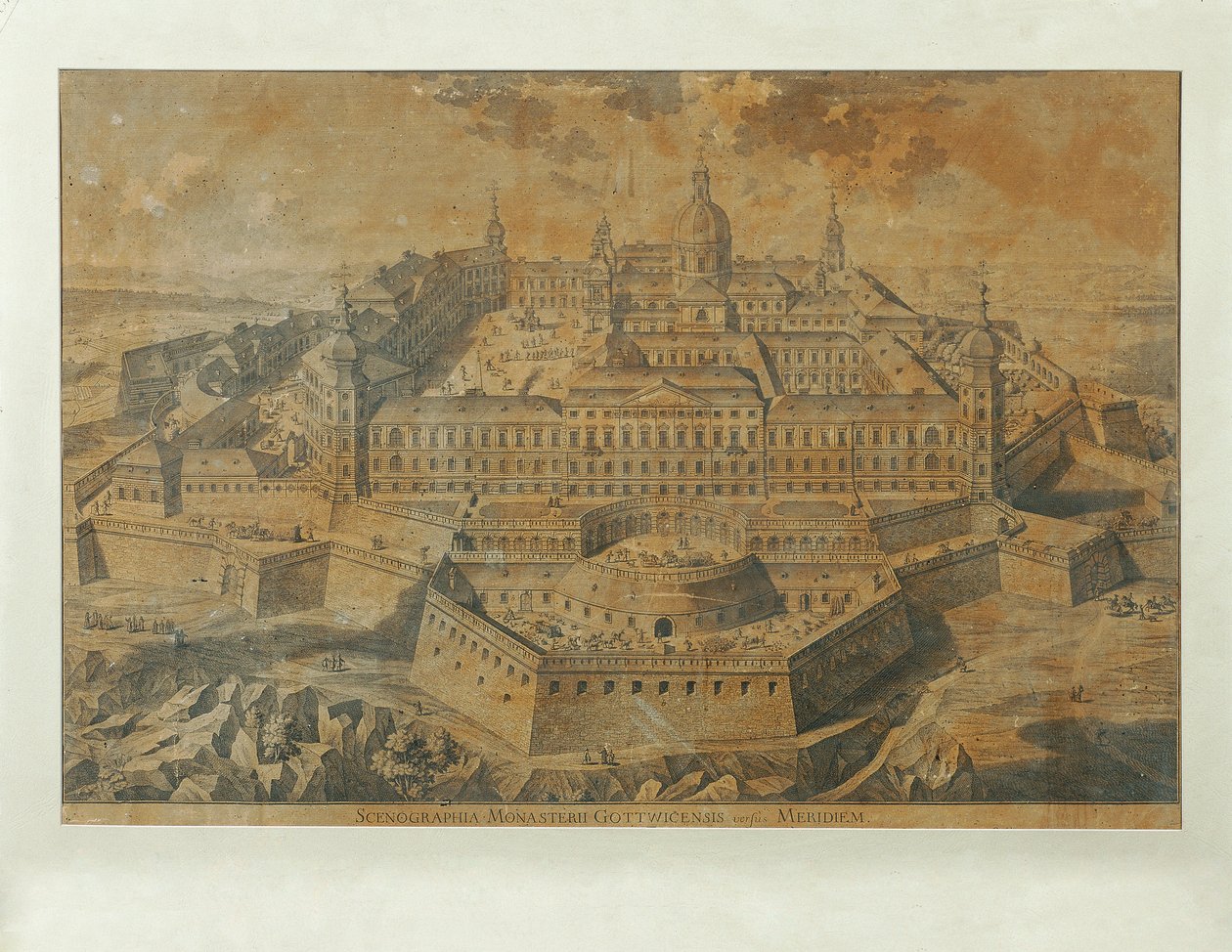 Vista ideal da abadia de Göttweig de Unbekannter Stecher