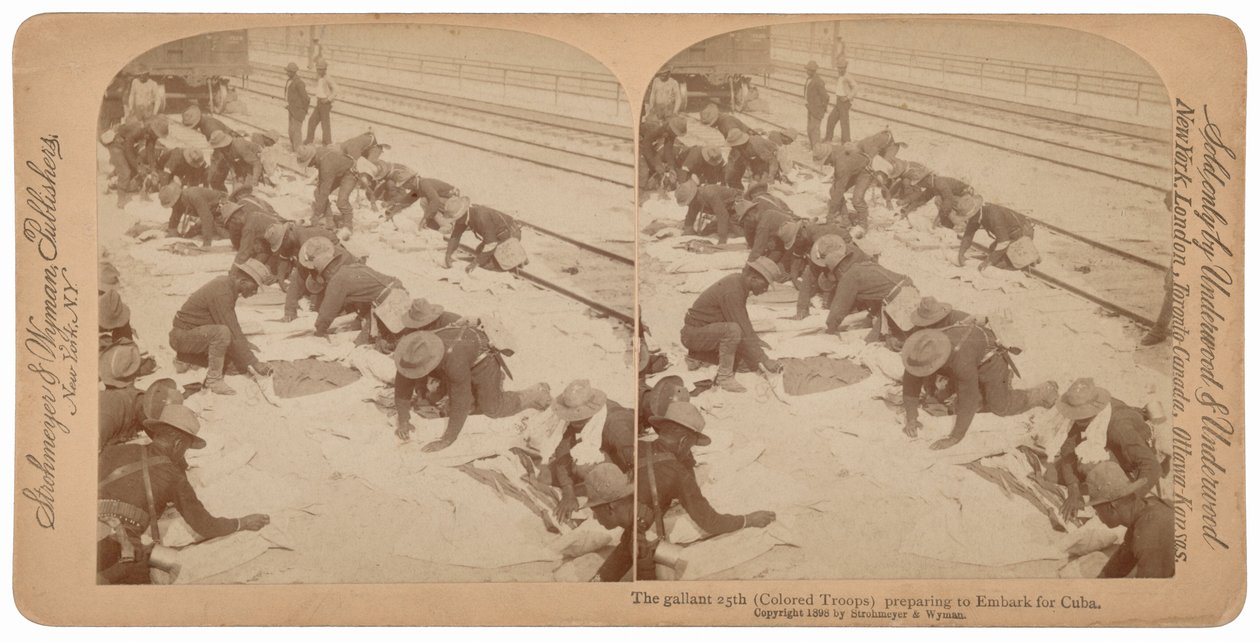 "O Gallant 25th prepara-se para embarcar para Cuba",1898 (foto) de Underwood & Underwood