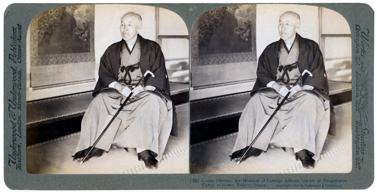 Conde Okuma, ex-ministro das Relações Exteriores, líder do Partido Progressista, Tóquio, Japão, 1904. de Underwood and Underwood