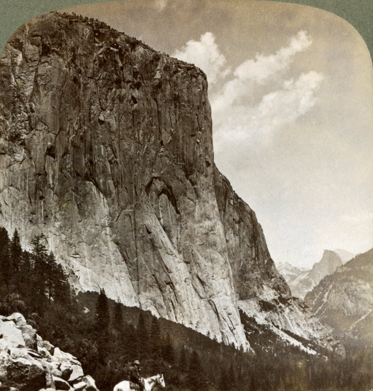 El Capitan e Half Dome, Vale de Yosemite, Califórnia, EUA, 1902 de Underwood and Underwood