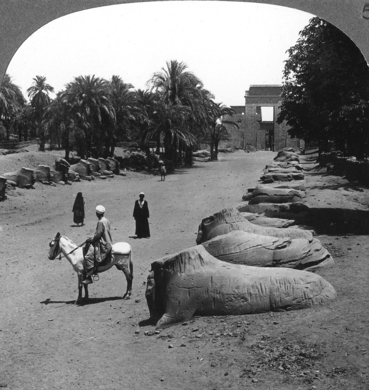 Grand Avenue, aproximando-se do templo de Karnak, Tebas, Egito, 1905. de Underwood and Underwood
