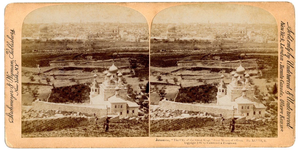 Jerusalém, como visto do Monte das Oliveiras, Palestina, 1897. de Underwood and Underwood