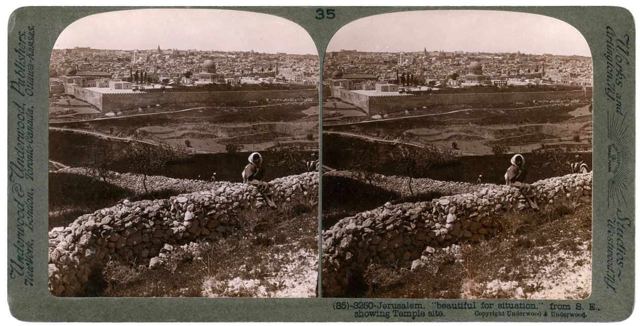 Jerusalém, vista do sudeste, mostrando o local do templo, Palestina, de 1900. de Underwood and Underwood