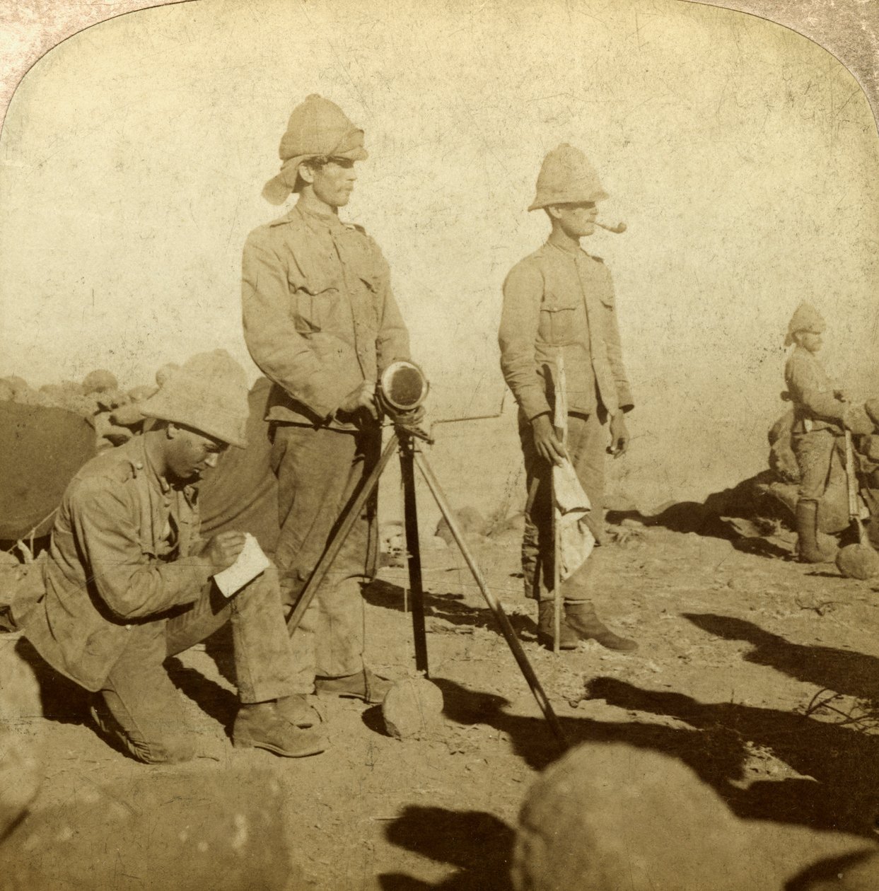 Sinalizadores do Regimento de Yorkshire, Nova Zelândia Hill, África do Sul, Guerra dos Bôeres, 1900 de Underwood and Underwood