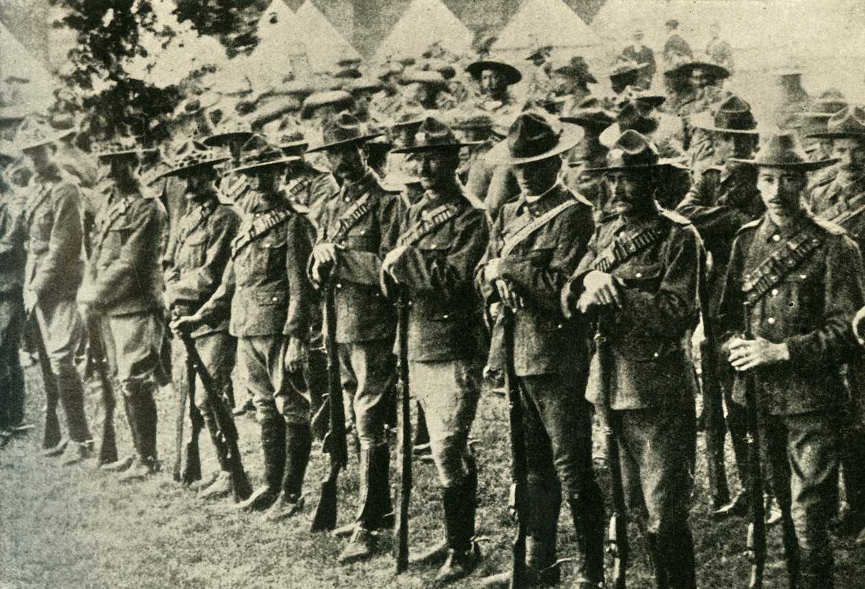 Soldados da Austrália, Nova Zelândia, Canadá e África do Sul, 1914-1918, c1920. de Underwood and Underwood