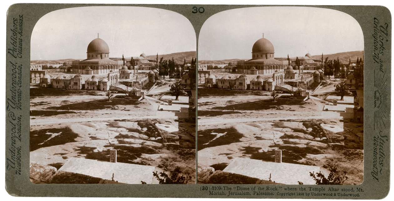 A cúpula da rocha, onde ficava o templo Alter, monte Moriah, Jerusalém, Palestina, 1900. de Underwood and Underwood