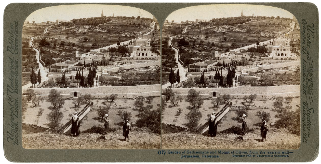 O Jardim do Getsêmani e o Monte das Oliveiras, Palestina, 1908. de Underwood and Underwood