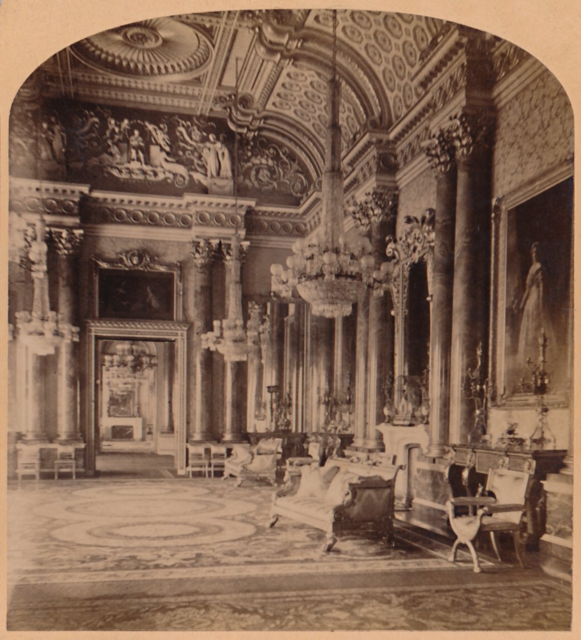 O quarto azul lindo do Queens, Palácio de Buckingham, Londres, Inglaterra, 1900. de Underwood and Underwood
