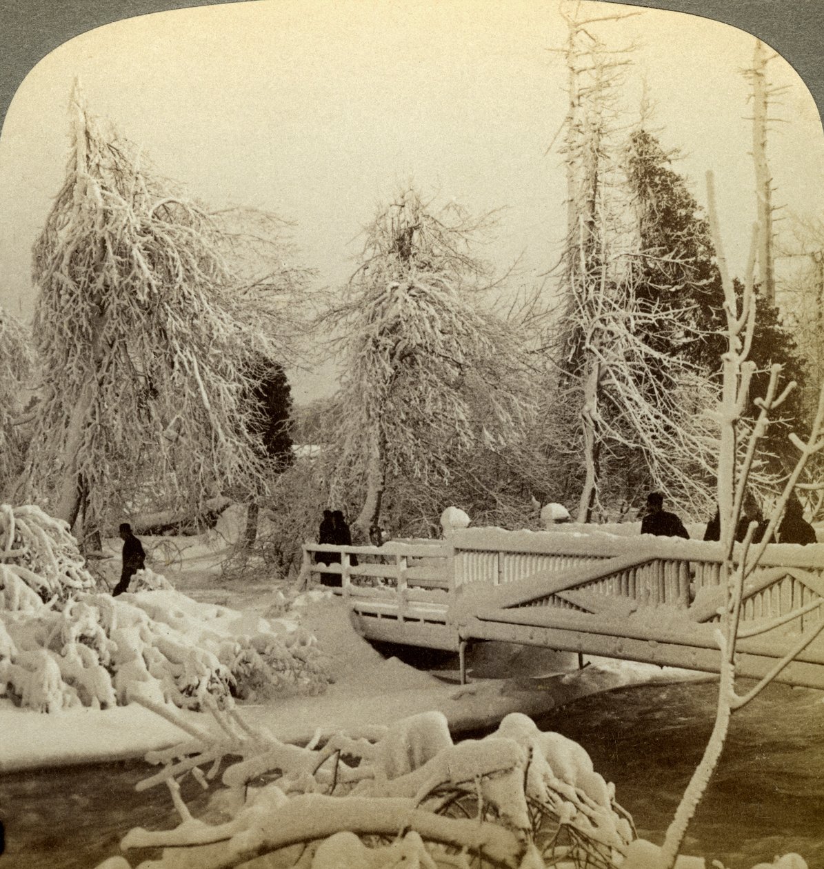 Cena do inverno, Luna Island, Niagara Falls, Nova Iorque, EUA. de Underwood and Underwood