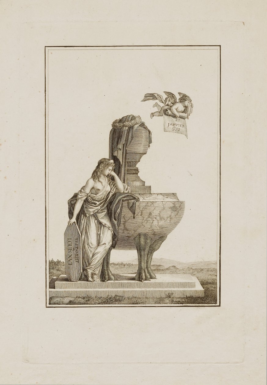 Figura mitológica de luto sobre o túmulo de Luís XVI de Unidentified