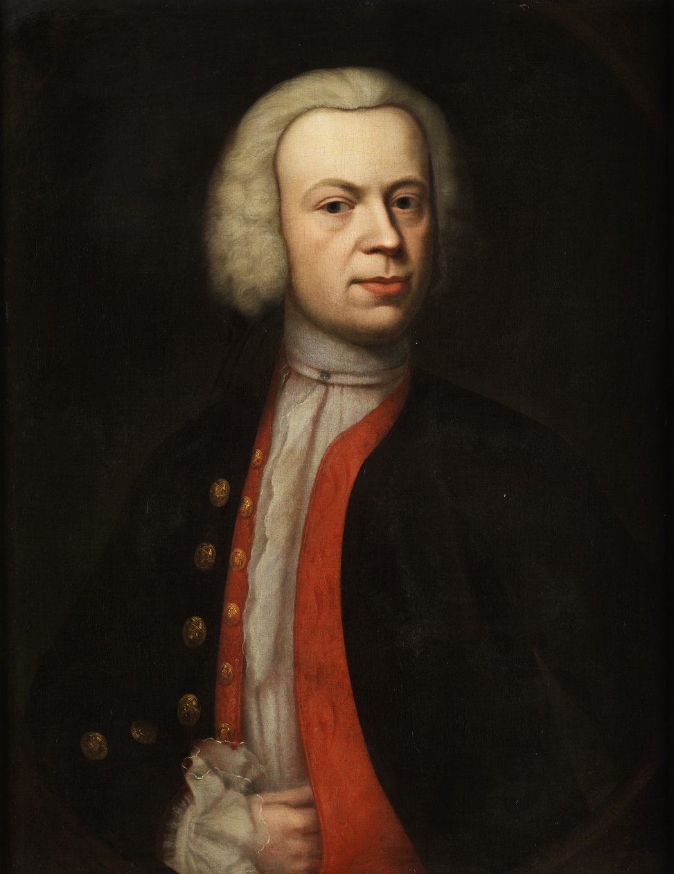 Retrato de meio comprimento de um cavalheiro com uma peruca de Unidentified painter label QS