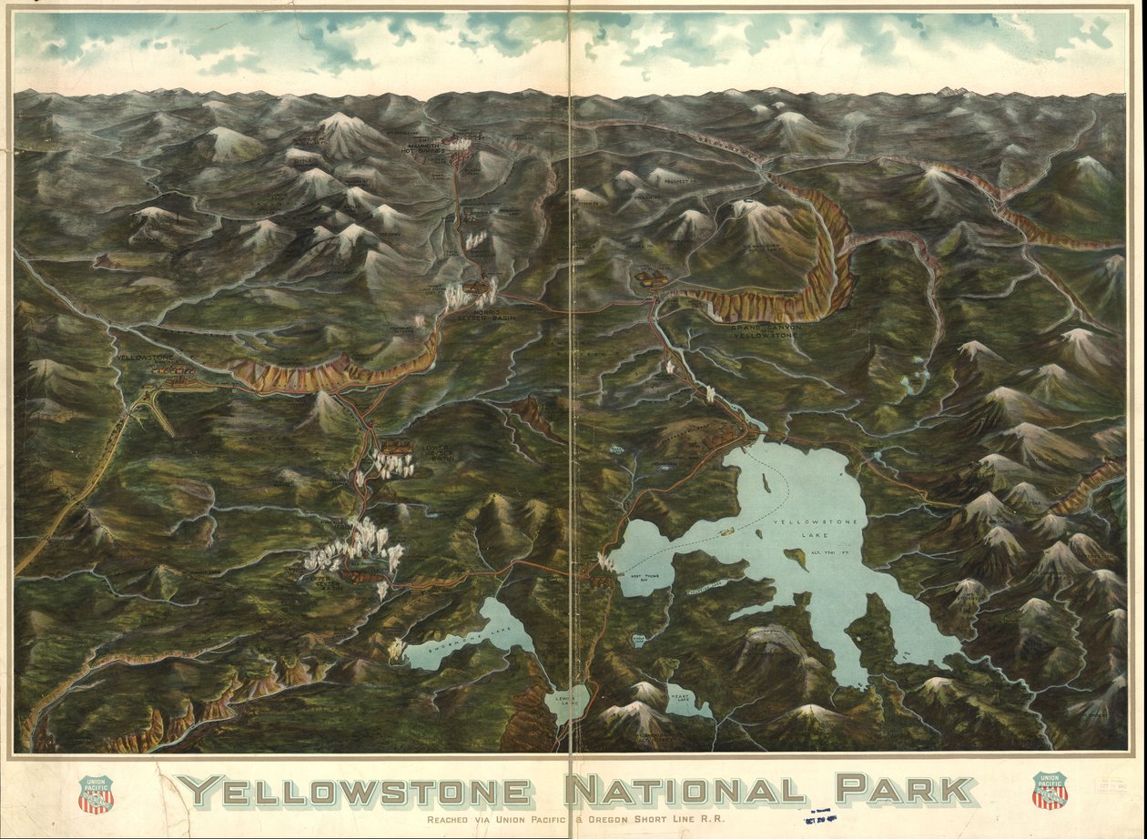 Exposição do Parque Nacional, 1972. Disponível também no site da Biblioteca do Congresso como imagem raster. 2 cópias de Union Pacific Railroad Company